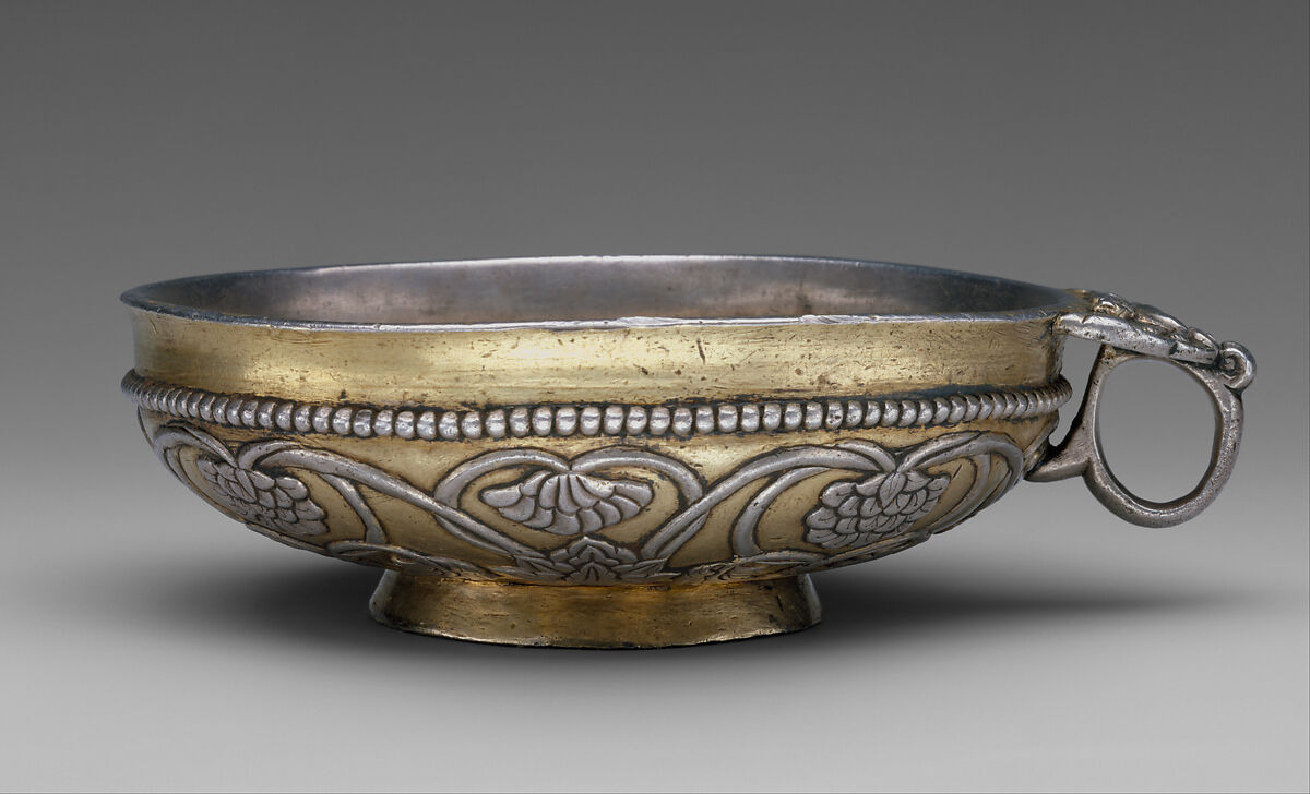 Large Cup with Ring Handle, Silver with parcel gilding, Northwestern China 