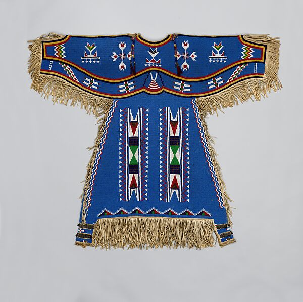 Girl’s Dress, Native-tanned leather, glass, brass and steel-cut beads, metal cones, horsehair, Dakota (Eastern Sioux), Yanktonai or Lakota (Teton Sioux) 