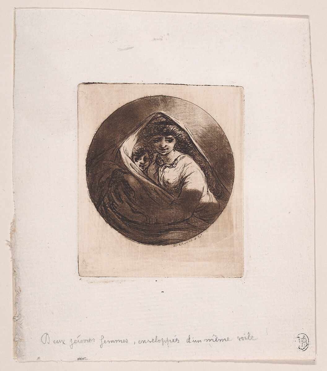 Woman and child seated, wrapped in a veil, Baron Dominique Vivant Denon (French, Givry 1747–1825 Paris), Etching 