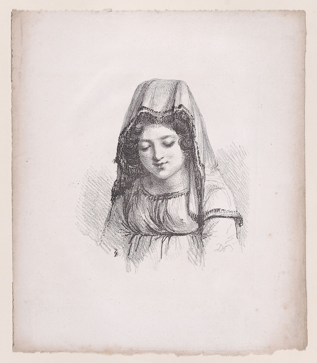 Young girl in peasant dress with veil, Baron Dominique Vivant Denon (French, Givry 1747–1825 Paris), Lithograph 