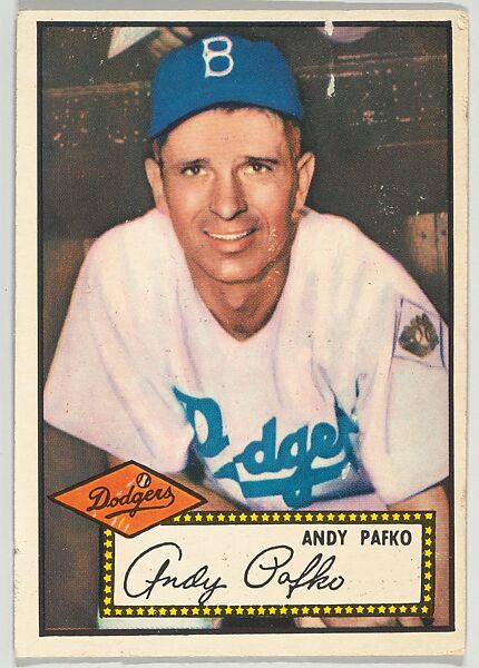 Card Number 1, Andy Pafko, Brooklyn Dodgers, from the Topps Baseball series (R414-6) issued by Topps Chewing Gum Company, Issued by Topps Chewing Gum Company (American, Brooklyn), Commercial color lithograph 
