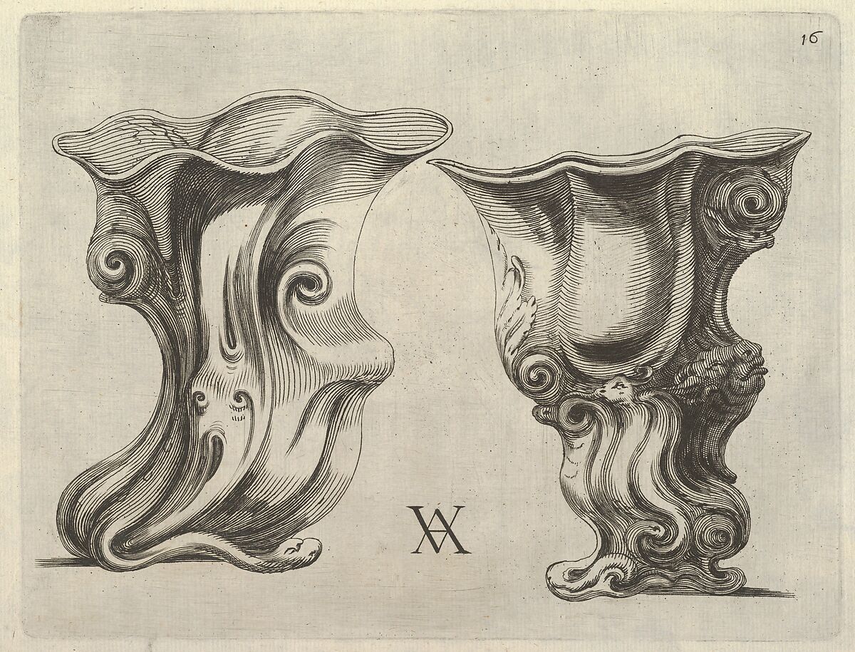 Modelli Artificiosi di Vasi diversi d'argento et altre Opere capriciozi (...) Parte prima (Plate 16), Theodor van Kessel (Dutch, 1620–1660), Etching 