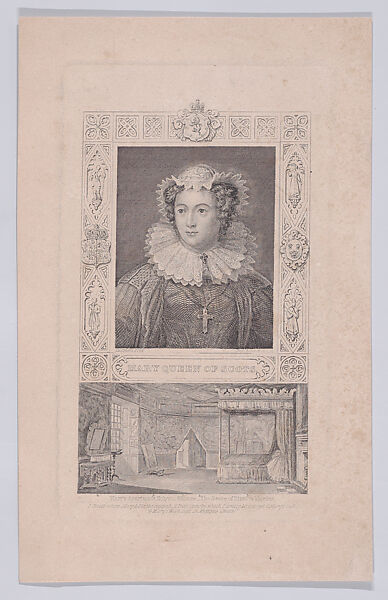 Mary, Queen of Scots, with view of her apartment at Holyrood House, John Johnstone (British, active Edinburgh, mid-19th century), Etching and engraving 