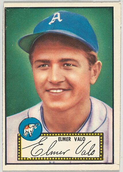 Card Number 34, Elmer Valo, Philadelphia Athletics, from the Topps Baseball series (R414-6) issued by Topps Chewing Gum Company, Issued by Topps Chewing Gum Company (American, Brooklyn), Commercial color lithograph 