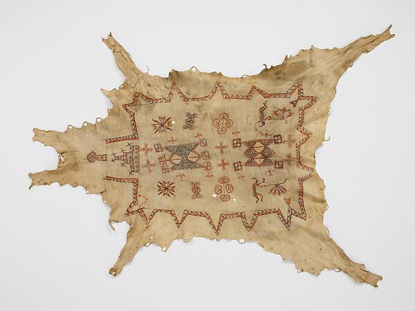 Robe with Calumet Dancers, Native-tanned leather, pigment, Eastern Plains or Western Great Lakes 