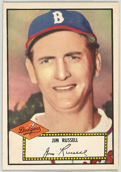 Card Number 51, Jim Russell, Brooklyn Dodgers, from the Topps Baseball series (R414-6) issued by Topps Chewing Gum Company, Issued by Topps Chewing Gum Company (American, Brooklyn), Commercial color lithograph 