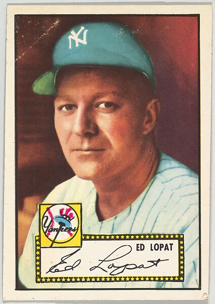 Card Number 57, Ed Lopat, New York Yankees, from the Topps Baseball series (R414-6) issued by Topps Chewing Gum Company, Issued by Topps Chewing Gum Company (American, Brooklyn), Commercial color lithograph 
