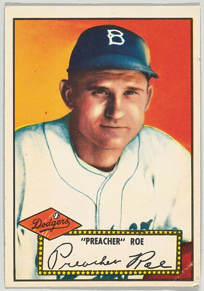 Card Number 66, "Preacher" Roe, Brooklyn Dodgers, from the Topps Baseball series (R414-6) issued by Topps Chewing Gum Company, Issued by Topps Chewing Gum Company (American, Brooklyn), Commercial color lithograph 