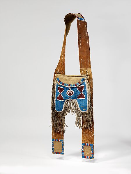 Shoulder Bag, Native-tanned leather, glass beads, wool cloth, Comanche or Kiowa 