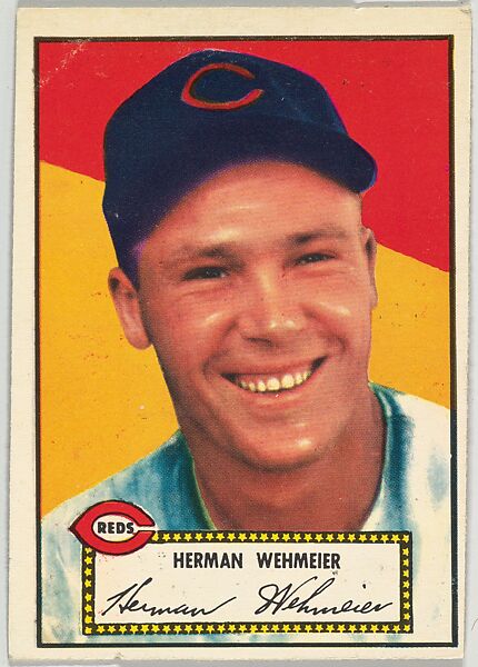Card Number 80, Herman Wehmeier, Cincinnati Reds, from the Topps Baseball series (R414-6) issued by Topps Chewing Gum Company, Issued by Topps Chewing Gum Company (American, Brooklyn), Commercial color lithograph 