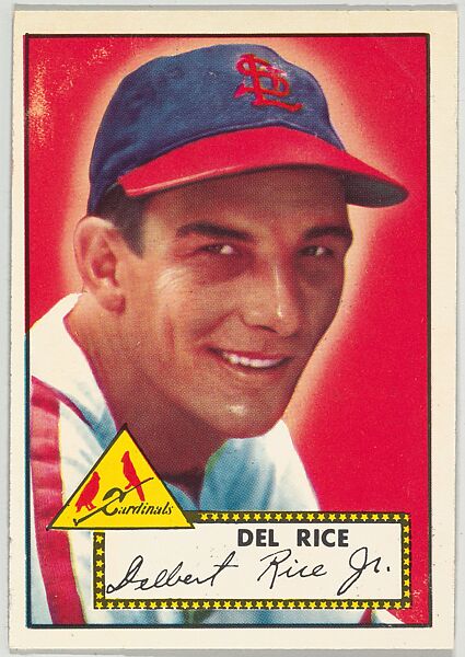 Card Number 100, Del Rice, St. Louis Cardinals, from the Topps Baseball series (R414-6) issued by Topps Chewing Gum Company, Issued by Topps Chewing Gum Company (American, Brooklyn), Commercial color lithograph 