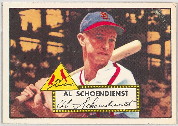 Card Number 91, Al Schoendienst, St. Louis Cardinals, from the Topps Baseball series (R414-6) issued by Topps Chewing Gum Company, Issued by Topps Chewing Gum Company (American, Brooklyn), Commercial color lithograph 