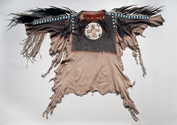 Man's Shirt, Native tanned leather, porcupine quills, glass beads, pigment, horsehair, human hair, grizzly bear claw, Northern Plains, probably Blackfeet 