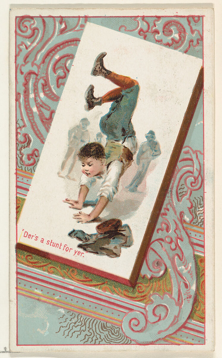 "Der's a stunt for yer," from the Terrors of America set (N136) issued by Duke Sons & Co. to promote Honest Long Cut Tobacco, Issued by W. Duke, Sons &amp; Co. (New York and Durham, N.C.), Commercial color lithograph 