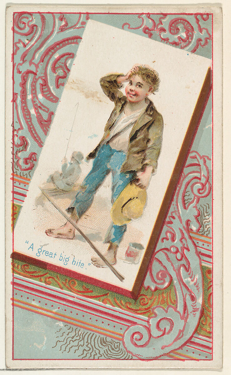"A great big bite," from the Terrors of America set (N136) issued by Duke Sons & Co. to promote Honest Long Cut Tobacco, Issued by W. Duke, Sons &amp; Co. (New York and Durham, N.C.), Commercial color lithograph 