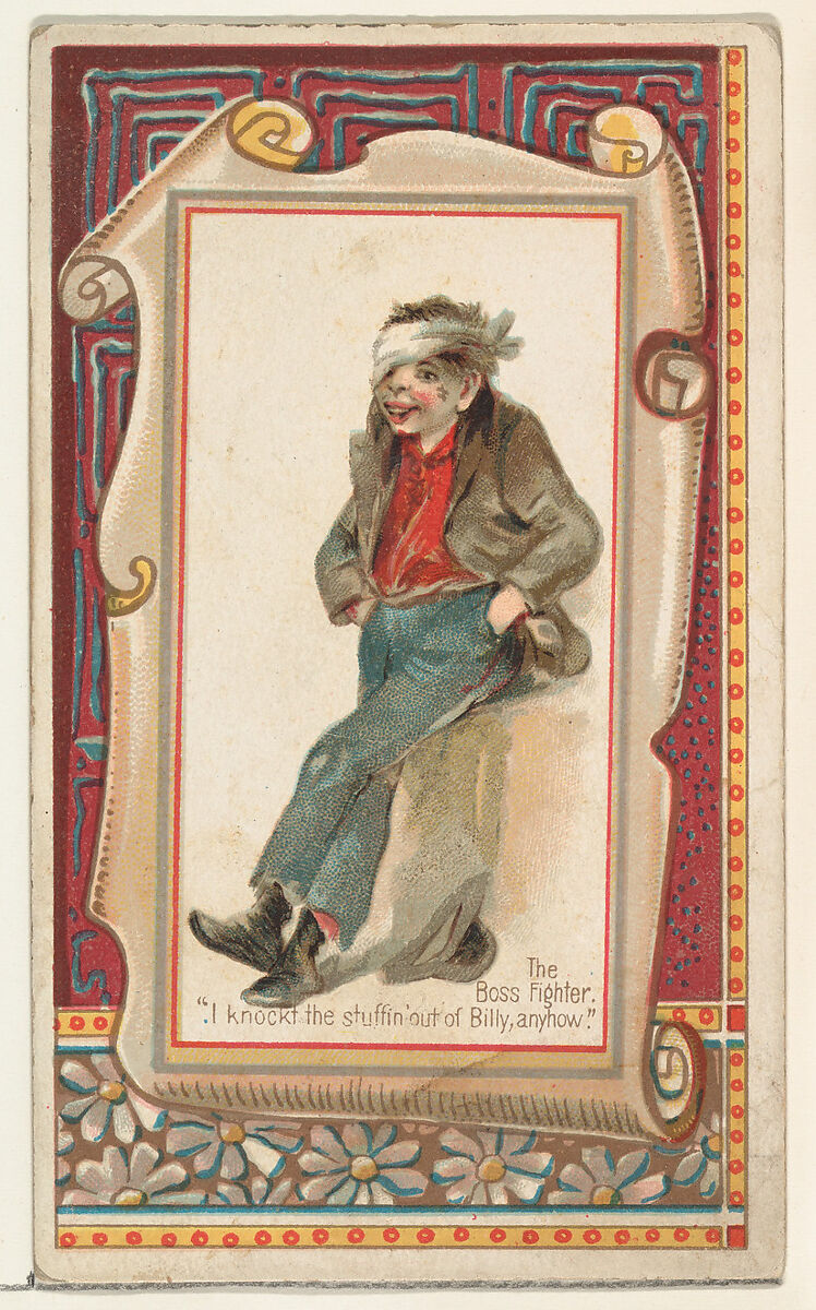 The Boss Fighter, "I knockt the stuffin' out of Billy, anyhow," from the Terrors of America set (N136) issued by Duke Sons & Co. to promote Honest Long Cut Tobacco, Issued by W. Duke, Sons &amp; Co. (New York and Durham, N.C.), Commercial color lithograph 