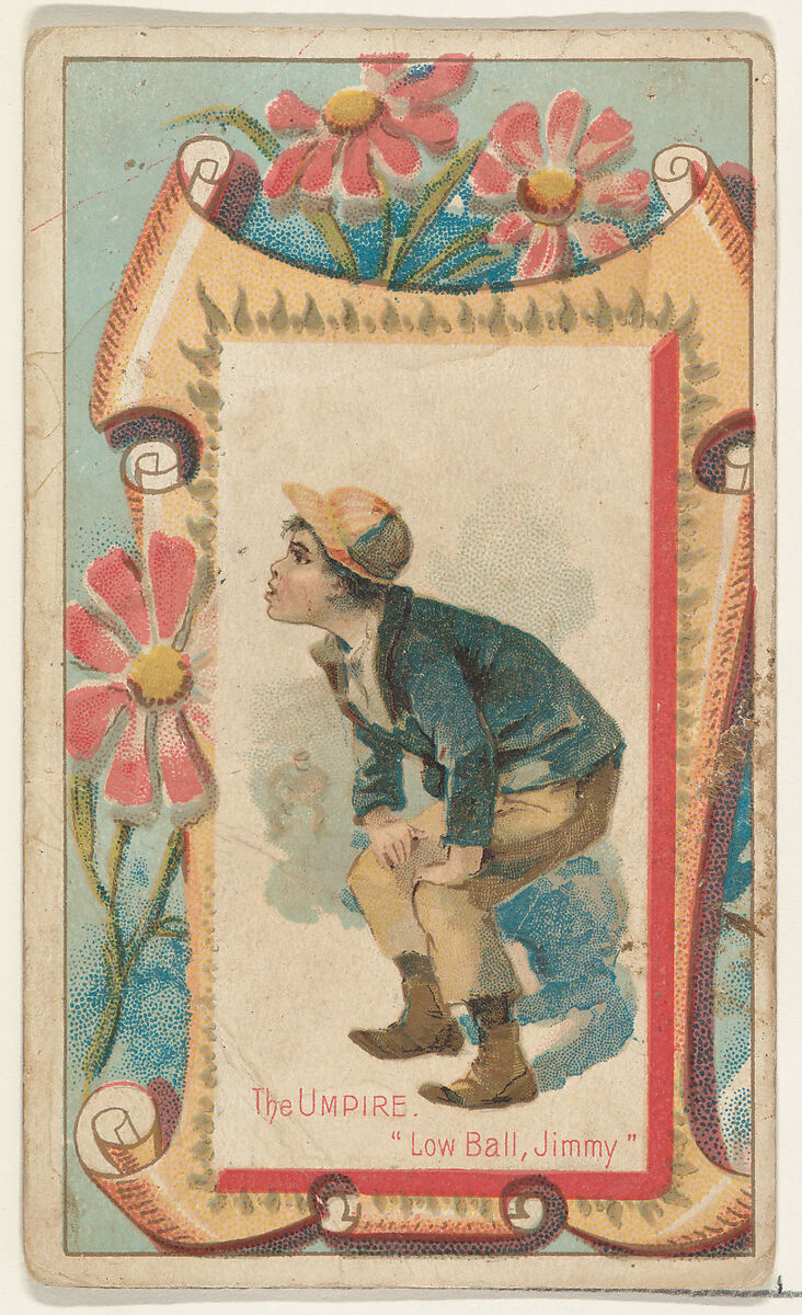 The Umpire, "Low Ball, Jimmy," from the Terrors of America set (N136) issued by Duke Sons & Co. to promote Honest Long Cut Tobacco, Issued by W. Duke, Sons &amp; Co. (New York and Durham, N.C.), Commercial color lithograph 