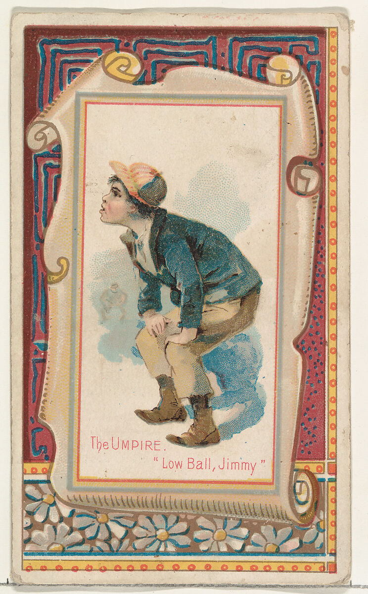 The Umpire, "Low Ball, Jimmy," from the Terrors of America set (N136) issued by Duke Sons & Co. to promote Honest Long Cut Tobacco, Issued by W. Duke, Sons &amp; Co. (New York and Durham, N.C.), Commercial color lithograph 