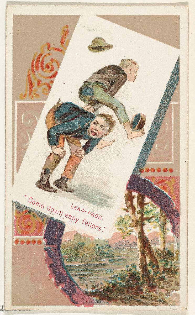 Leap-Frog, "Come down easy fellers," from the Terrors of America set (N136) issued by Duke Sons & Co. to promote Honest Long Cut Tobacco, Issued by W. Duke, Sons &amp; Co. (New York and Durham, N.C.), Commercial color lithograph 