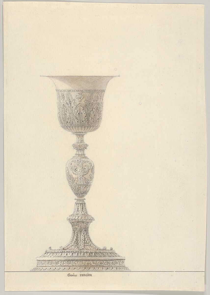 Chalice for the Coronation of Napoleon I, Charles Percier (French, Paris 1764–1838 Paris), Graphite, pen and brown ink, gray and reddish-brown wash 