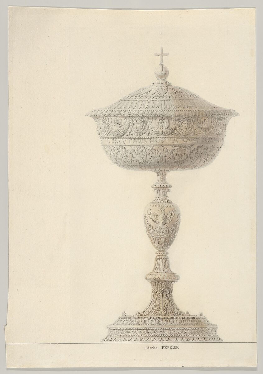 Chalice for the Coronation of Napoleon I, Charles Percier (French, Paris 1764–1838 Paris), Graphite, pen and brown ink, brush and gray and reddish-brown wash