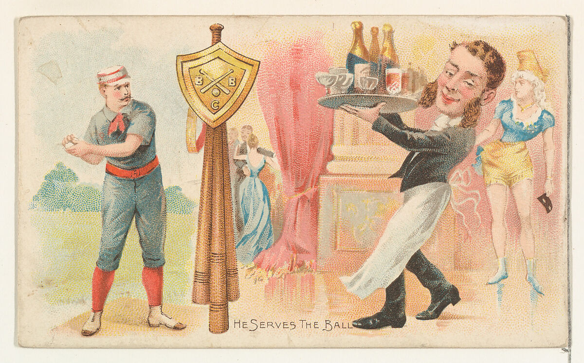 He Serves the Ball, from the Talk of the Diamond set (N135) issued by Duke Sons & Co., a branch of the American Tobacco Company, Issued by W. Duke, Sons &amp; Co. (New York and Durham, N.C.)  ,, Commercial color lithograph 