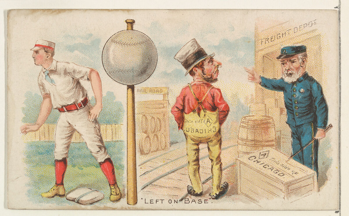 Left on Base, from the Talk of the Diamond set (N135) issued by Duke Sons & Co., a branch of the American Tobacco Company, Issued by W. Duke, Sons &amp; Co. (New York and Durham, N.C.)  ,, Commercial color lithograph 