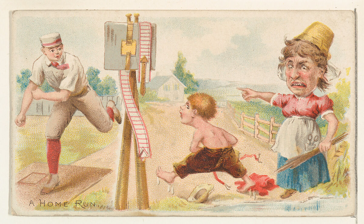 A Home Run, from the Talk of the Diamond set (N135) issued by Duke Sons & Co., a branch of the American Tobacco Company, Issued by W. Duke, Sons &amp; Co. (New York and Durham, N.C.)  ,, Commercial color lithograph 