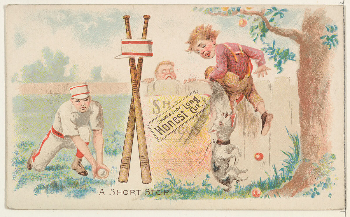 A Short Stop, from the Talk of the Diamond set (N135) issued by Duke Sons & Co., a branch of the American Tobacco Company, Issued by W. Duke, Sons &amp; Co. (New York and Durham, N.C.)  ,, Commercial color lithograph 