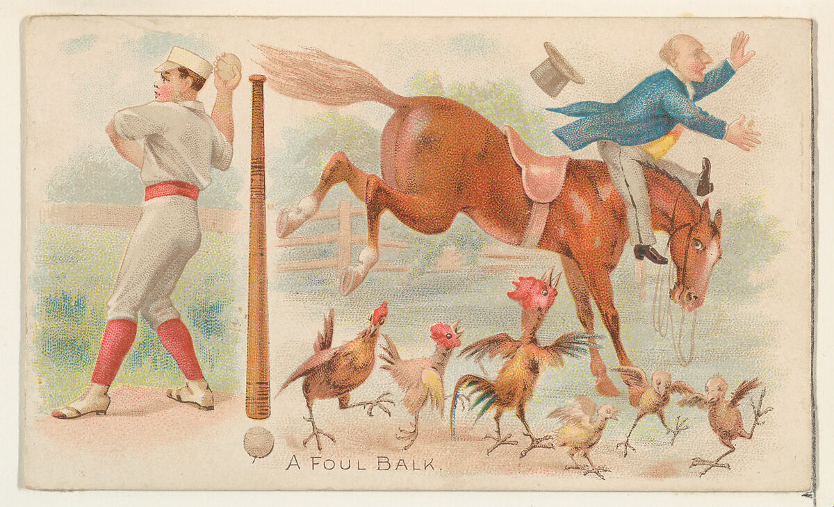 A Foul Ball, from the Talk of the Diamond set (N135) issued by Duke Sons & Co., a branch of the American Tobacco Company, Issued by W. Duke, Sons &amp; Co. (New York and Durham, N.C.)  ,, Commercial color lithograph 