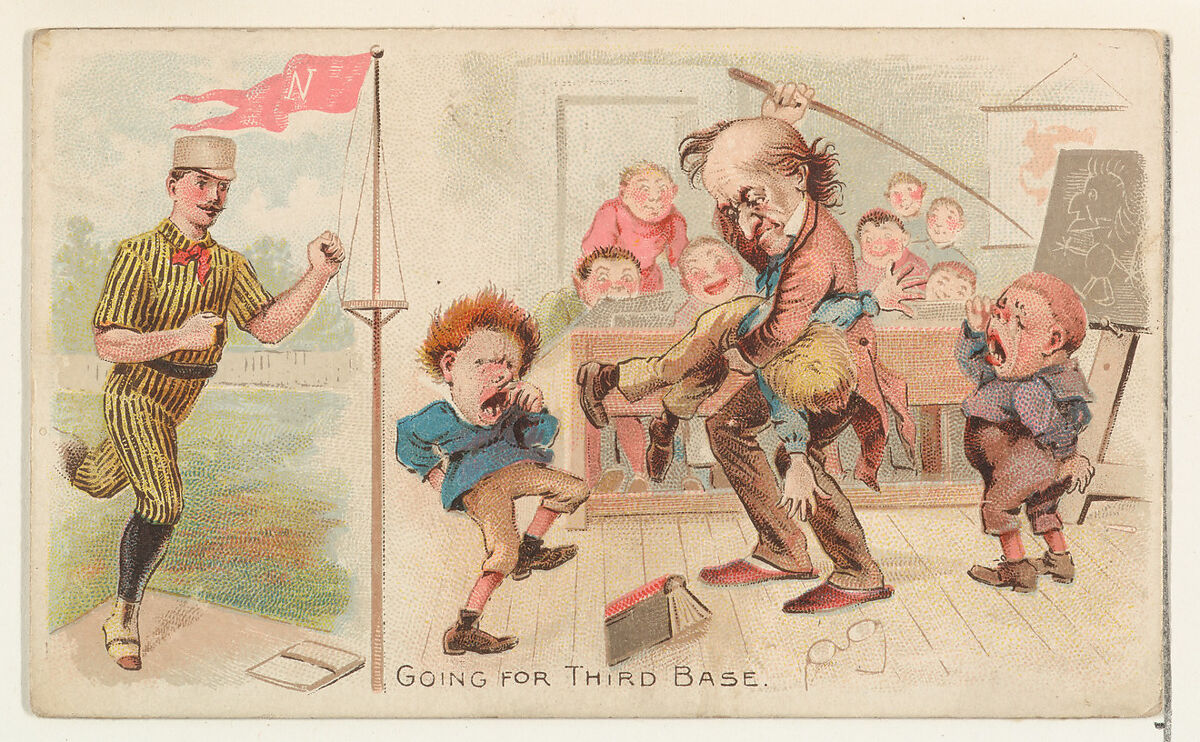 Going For Third Base, from the Talk of the Diamond set (N135) issued by Duke Sons & Co., a branch of the American Tobacco Company, Issued by W. Duke, Sons &amp; Co. (New York and Durham, N.C.)  ,, Commercial color lithograph 