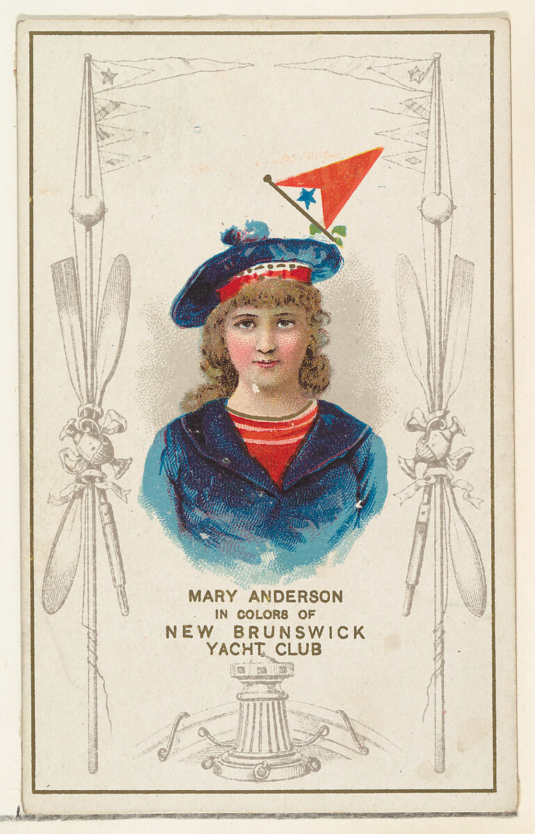 Mary Anderson in Colors of New Brunswick Yacht Club, from the Yacht Colors of the World series (N140) issued by Duke Sons & Co. to promote Honest Long Cut Tobacco, Issued by W. Duke, Sons &amp; Co. (New York and Durham, N.C.), Commercial color lithograph 