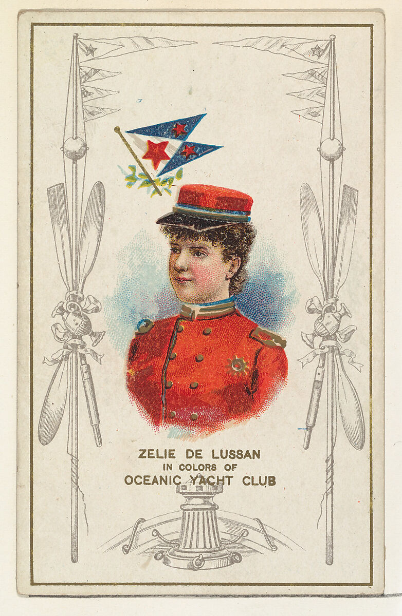 Zelie de Lussan in Colors of Oceanic Yacht Club, from the Yacht Colors of the World series (N140) issued by Duke Sons & Co. to promote Honest Long Cut Tobacco, Issued by W. Duke, Sons &amp; Co. (New York and Durham, N.C.), Commercial color lithograph 