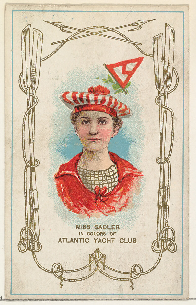 Miss Sadler in Colors of Atlantic Yacht Club, from the Yacht Colors of the World series (N140) issued by Duke Sons & Co. to promote Honest Long Cut Tobacco, Issued by W. Duke, Sons &amp; Co. (New York and Durham, N.C.), Commercial color lithograph 