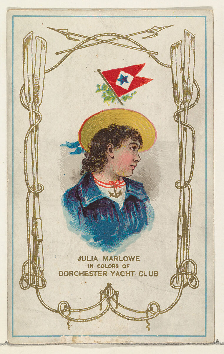 Julia Marlowe in Colors of Dorchester Yacht Club, from the Yacht Colors of the World series (N140) issued by Duke Sons & Co. to promote Honest Long Cut Tobacco, Issued by W. Duke, Sons &amp; Co. (New York and Durham, N.C.), Commercial color lithograph 