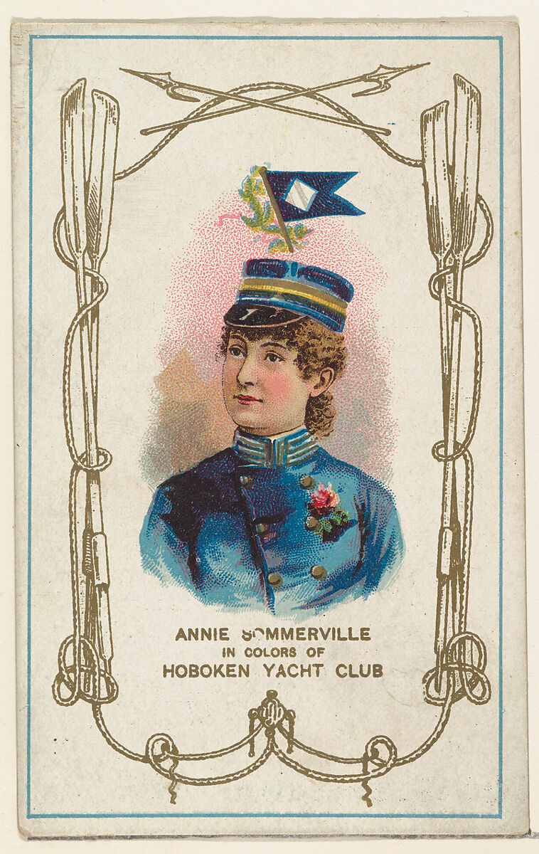 Annie Sommerville in Colors of Hoboken Yacht Club, from the Yacht Colors of the World series (N140) issued by Duke Sons & Co. to promote Honest Long Cut Tobacco, Issued by W. Duke, Sons &amp; Co. (New York and Durham, N.C.), Commercial color lithograph 