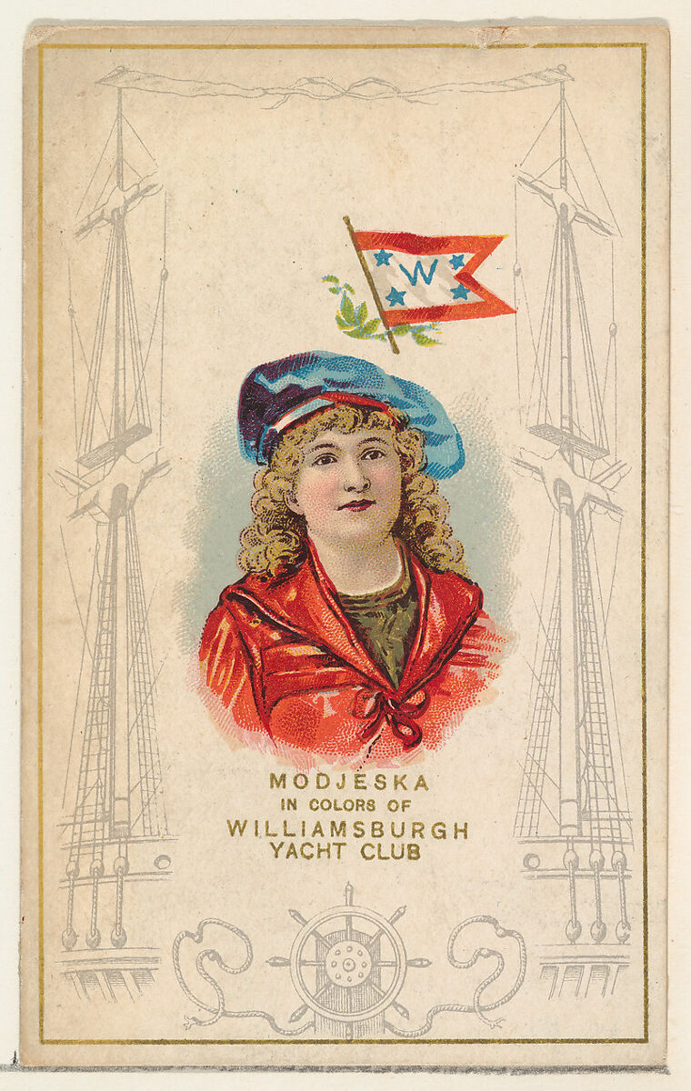Modjeska in Colors of Williamsburgh Yacht Club, from the Yacht Colors of the World series (N140) issued by Duke Sons & Co. to promote Honest Long Cut Tobacco, Issued by W. Duke, Sons &amp; Co. (New York and Durham, N.C.), Commercial color lithograph 