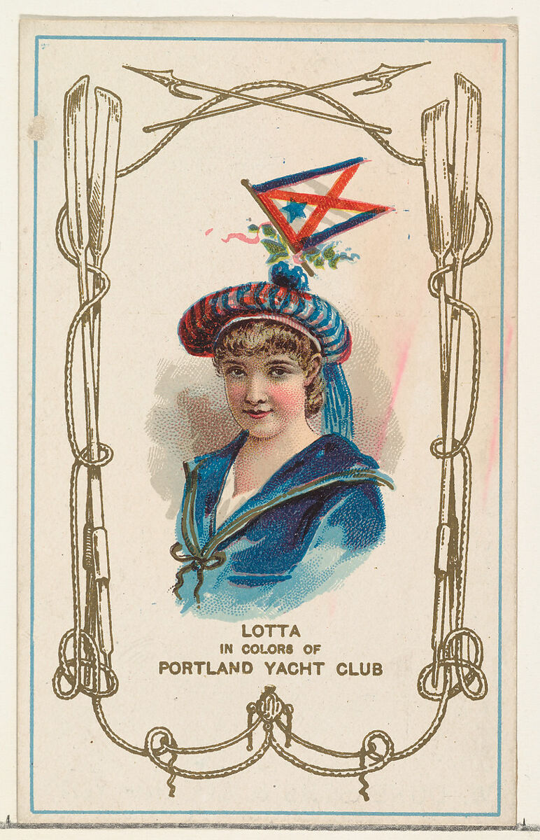 Lotta in Colors of Portland Yacht Club, from the Yacht Colors of the World series (N140) issued by Duke Sons & Co. to promote Honest Long Cut Tobacco, Issued by W. Duke, Sons &amp; Co. (New York and Durham, N.C.), Commercial color lithograph