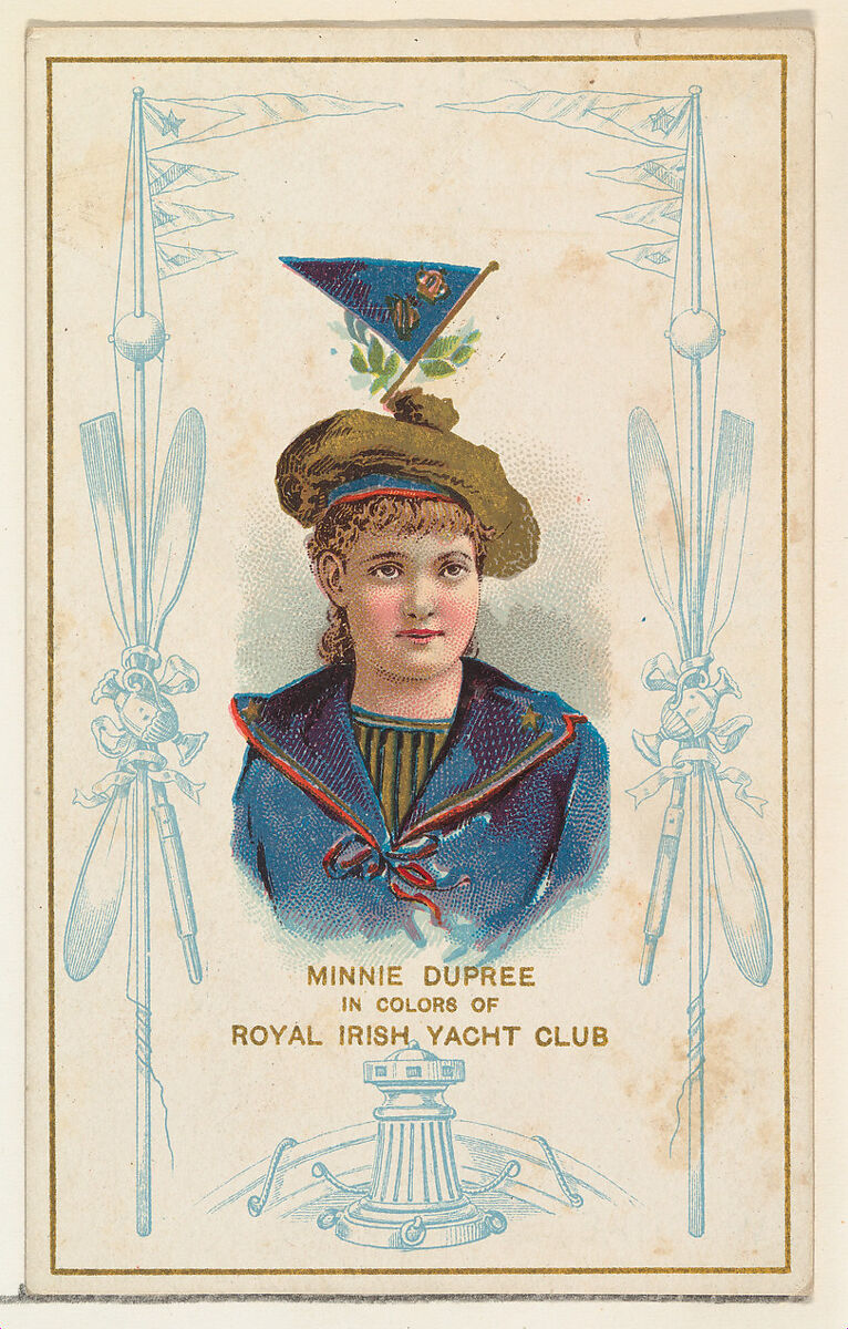 Minnie Dupree in Colors of Royal Irish Yacht Club, from the Yacht Colors of the World series (N140) issued by Duke Sons & Co. to promote Honest Long Cut Tobacco, Issued by W. Duke, Sons &amp; Co. (New York and Durham, N.C.), Commercial color lithograph 