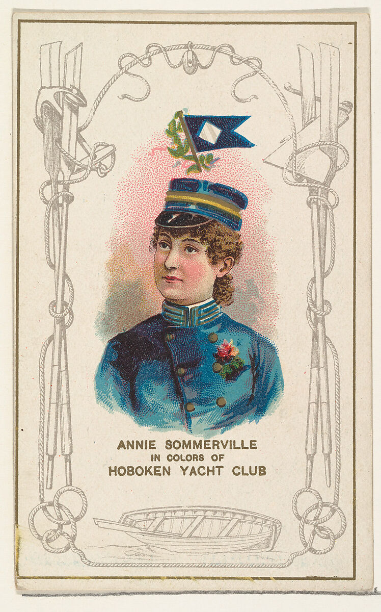 Annie Sommerville in Colors of Hoboken Yacht Club, from the Yacht Colors of the World series (N140) issued by Duke Sons & Co. to promote Honest Long Cut Tobacco, Issued by W. Duke, Sons &amp; Co. (New York and Durham, N.C.), Commercial color lithograph 