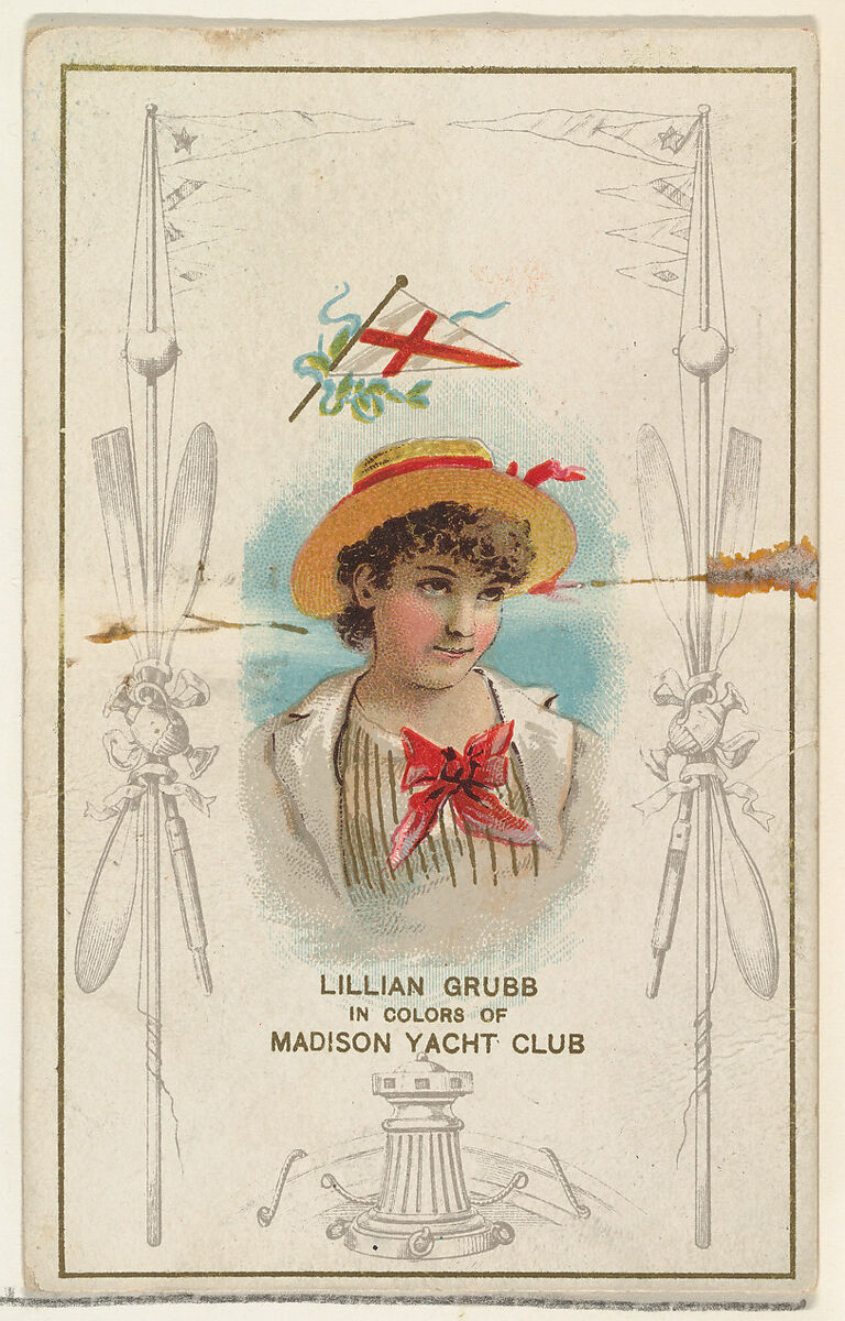 Lillian Grubb in Colors of Madison Yacht Club, from the Yacht Colors of the World series (N140) issued by Duke Sons & Co. to promote Honest Long Cut Tobacco, Issued by W. Duke, Sons &amp; Co. (New York and Durham, N.C.), Commercial color lithograph 