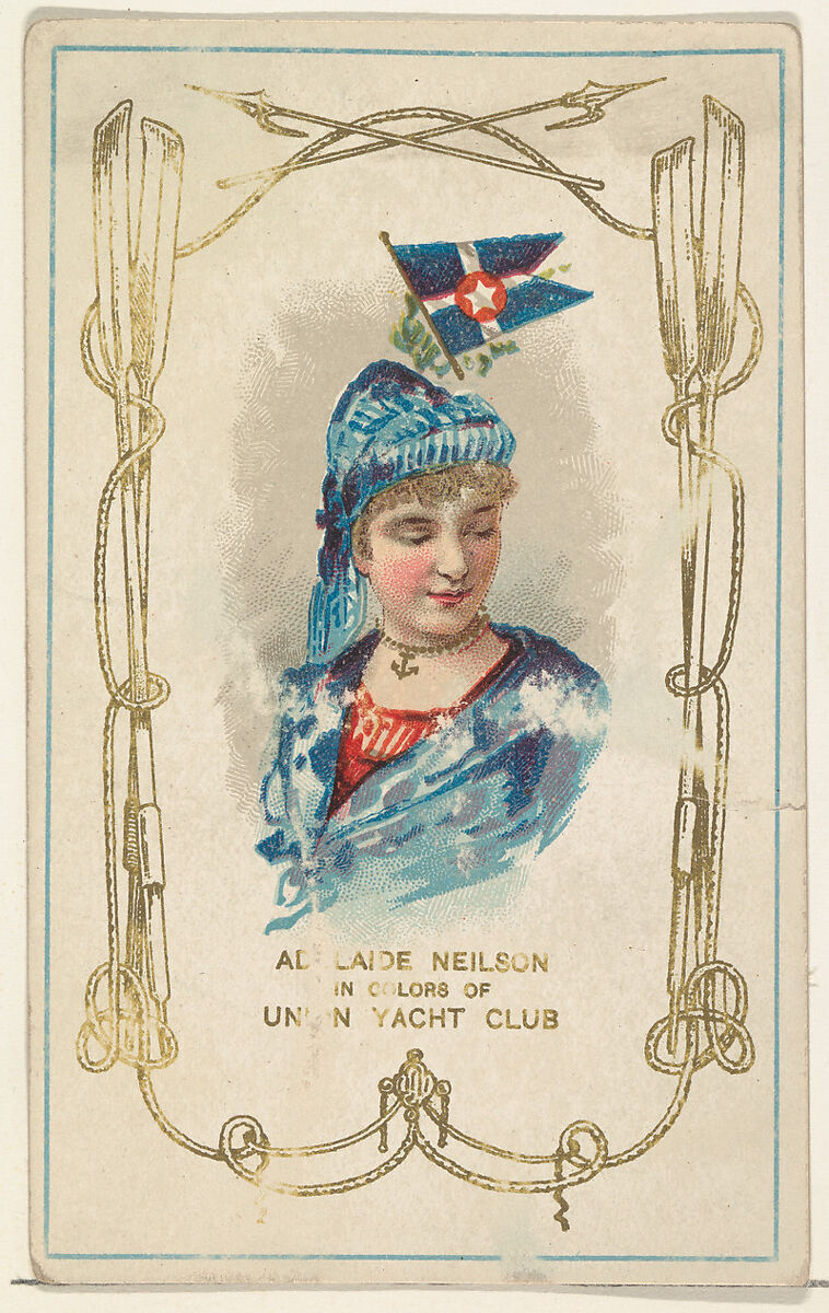 Adelaide Neilson in Colors of Union Yacht Club, from the Yacht Colors of the World series (N140) issued by Duke Sons & Co. to promote Honest Long Cut Tobacco, Issued by W. Duke, Sons &amp; Co. (New York and Durham, N.C.), Commercial color lithograph 