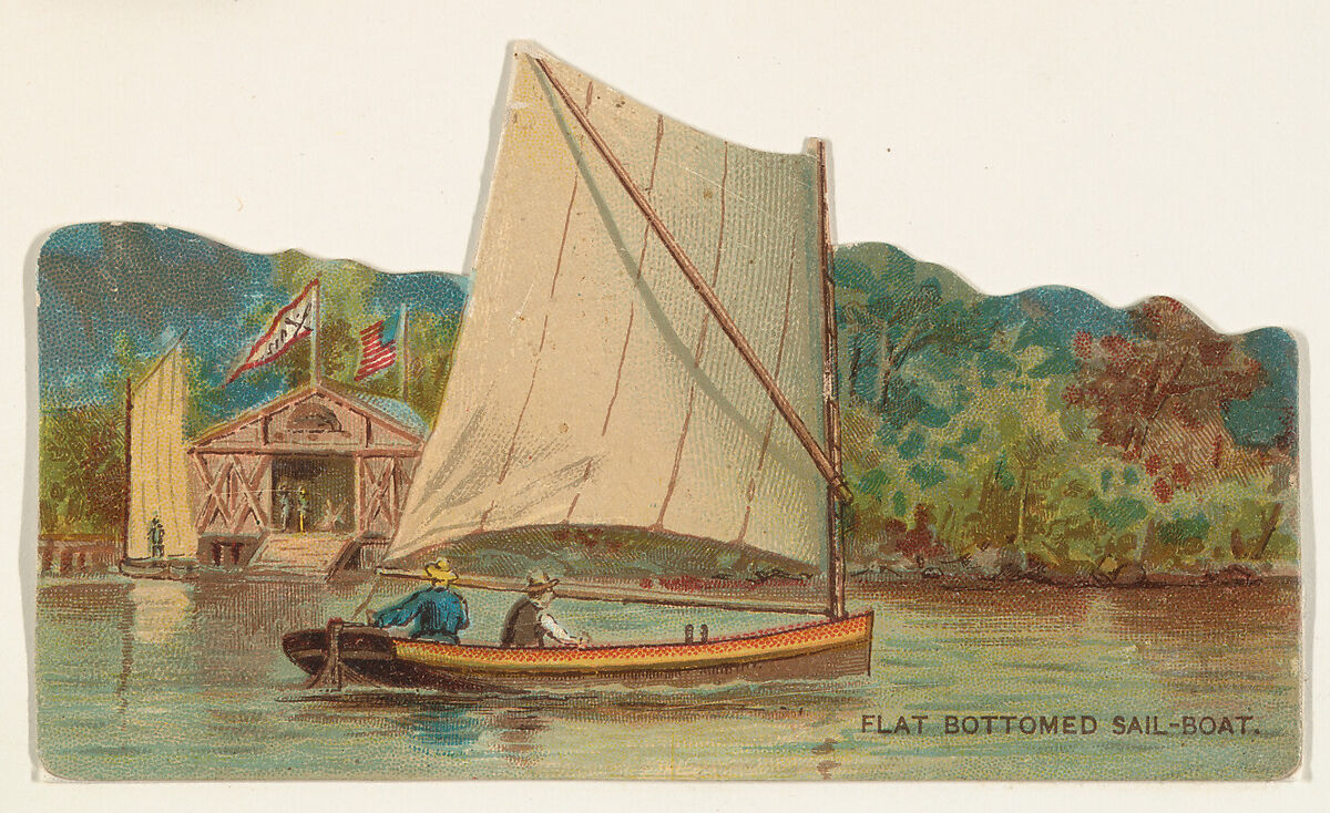 Flat Bottomed Sailboat, from the Types of Vessels series (N139) issued by Duke Sons & Co. to promote Honest Long Cut Tobacco, Issued by W. Duke, Sons &amp; Co. (New York and Durham, N.C.), Commercial color lithograph 
