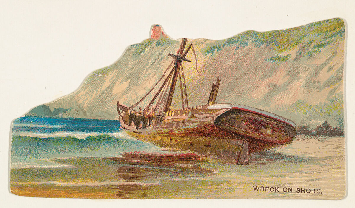 Wreck on Shore, from the Types of Vessels series (N139) issued by Duke Sons & Co. to promote Honest Long Cut Tobacco, Issued by W. Duke, Sons &amp; Co. (New York and Durham, N.C.), Commercial color lithograph 