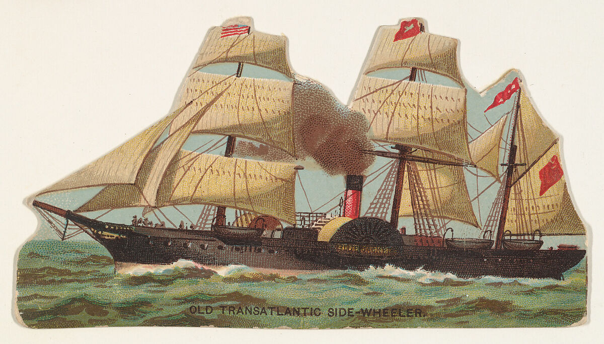 Old Transatlantic Side-Wheeler, from the Types of Vessels series (N139) issued by Duke Sons & Co. to promote Honest Long Cut Tobacco, Issued by W. Duke, Sons &amp; Co. (New York and Durham, N.C.), Commercial color lithograph 