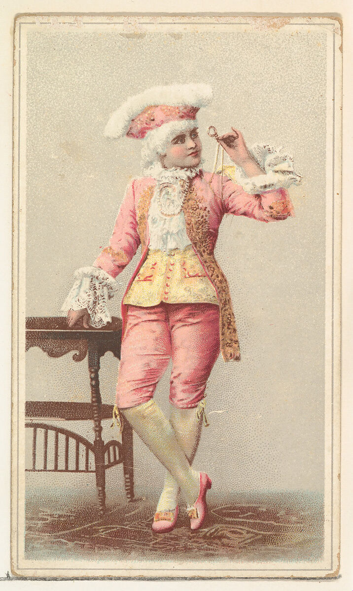 Actress wearing elaborate pink costume, from Stars of the Stage, Second Series (N130) issued by Duke Sons & Co. to promote Honest Long Cut Tobacco, Issued by W. Duke, Sons &amp; Co. (New York and Durham, N.C.), Commercial color lithograph 