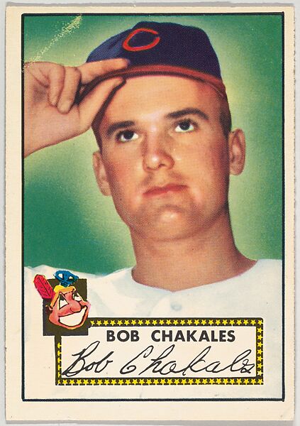 Card Number 120, Bob Chakales, Cleveland Indians, from the Topps Baseball series (R414-6) issued by Topps Chewing Gum Company, Issued by Topps Chewing Gum Company (American, Brooklyn), Commercial color lithograph 