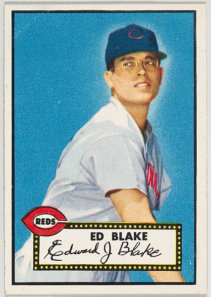 Card Number 144, Ed Blake, Cincinnati Reds, from the Topps Baseball series (R414-6) issued by Topps Chewing Gum Company, Issued by Topps Chewing Gum Company (American, Brooklyn), Commercial color lithograph 