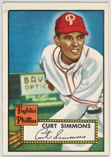 Issued by Topps Chewing Gum Company, Card Number 203, Curt Simmons, Fightin'  Philadelphia Phillies, from the Topps Baseball series (R414-6) issued by  Topps Chewing Gum Company