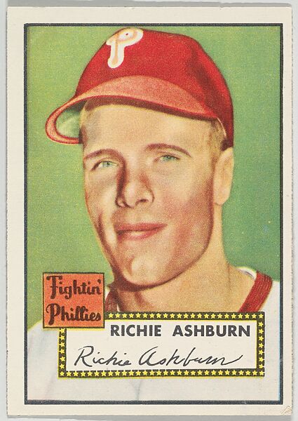 Card Number 216, Richie Ashburn, Fightin' Philadelphia Phillies, from the Topps Baseball series (R414-6) issued by Topps Chewing Gum Company, Issued by Topps Chewing Gum Company (American, Brooklyn), Commercial color lithograph 
